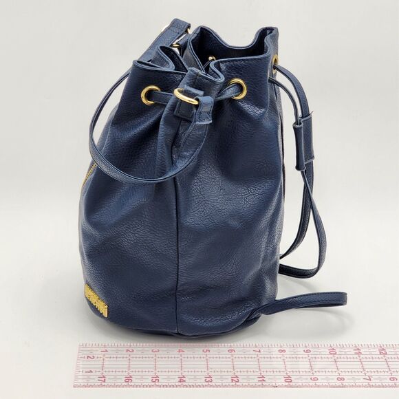 Kenneth Cole Reaction Blue Leather Bucket Bag Backpack - Picture 12 of 13